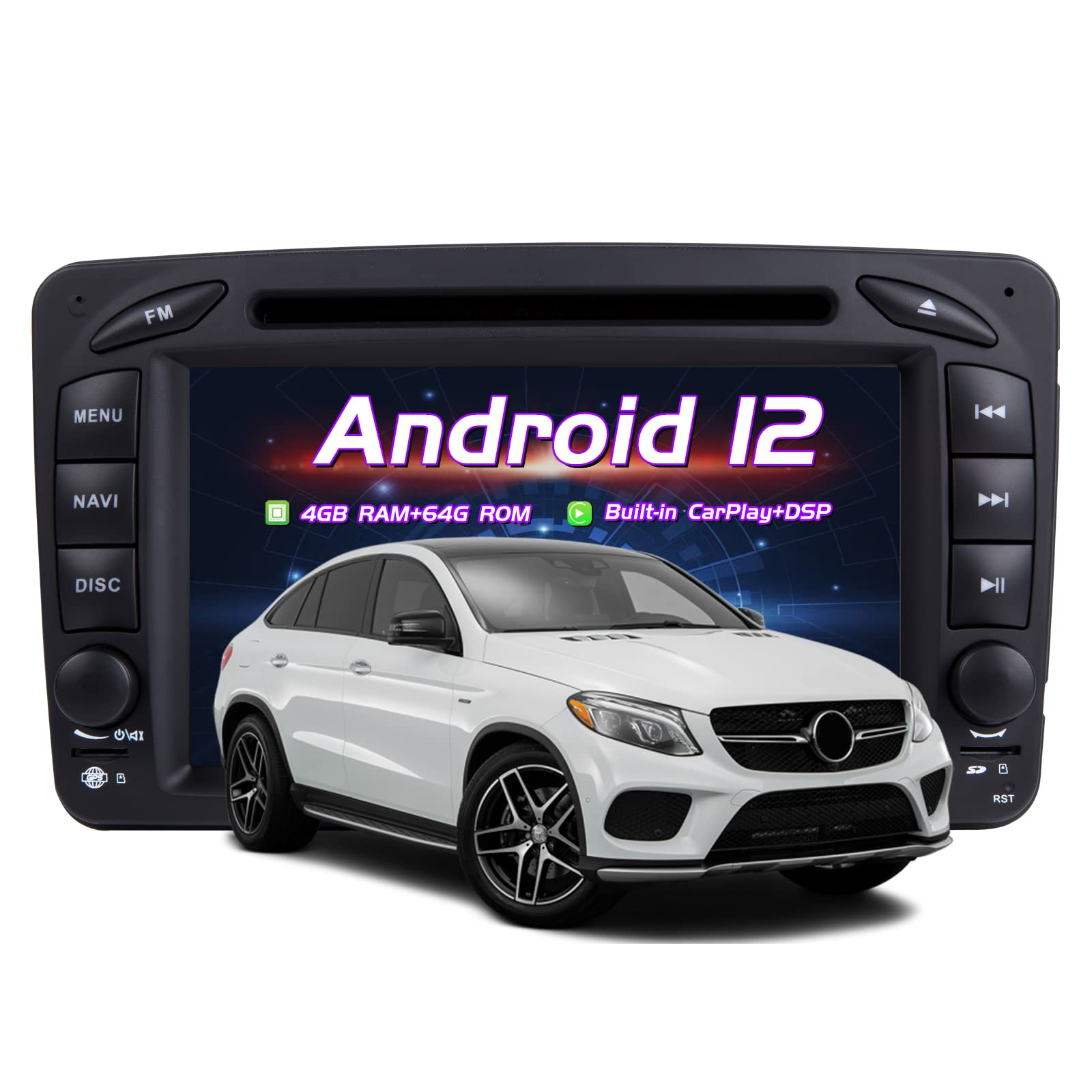 For Mercedes Benz A-W168 C-W203 G-Class W463 Viano Vito W639 Android 12 Octa Core 4GB RAM 64GB ROM 7" Car Radio Stereo GPS System Car Multimedia Player Support Car Auto Play/TPMS/4G WiFi
