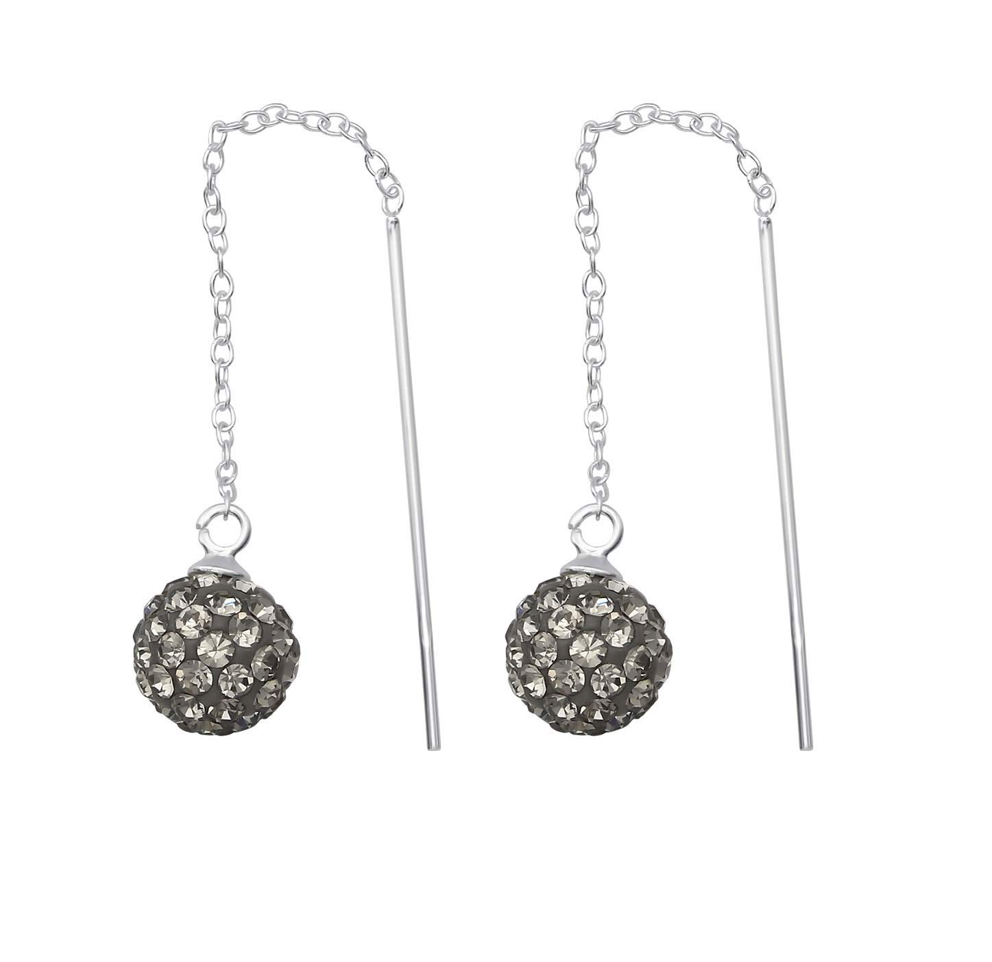 The Rose & Silver Company Women 925 Sterling Silver Black Ball Threader Earrings