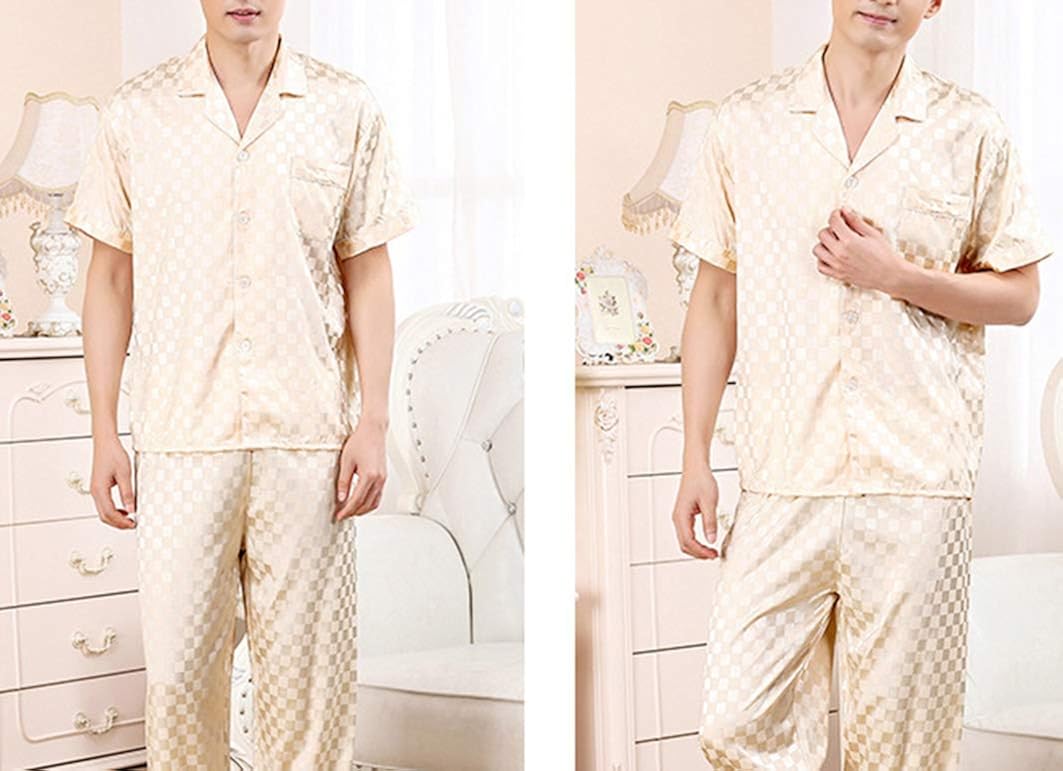 Seaoeey Premium Satin Silk Pajamas Set For Men Short Sleeved Pyjamas Loungewear Nightwear Men S Clothing Nightwear Clinicadelpieaitanalopez Com