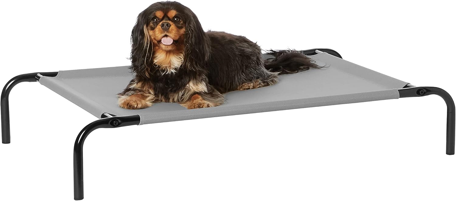 Amazon Basics Raised Dog Bed, Cooling Breathable Elevated Pet Bed, S, Grey, 90 x 55 x 19 cm (L x W x H), Small