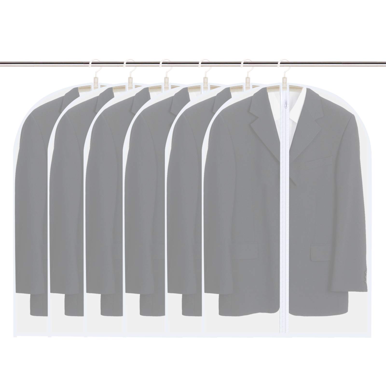 Vicloon Clothes Covers, 6Pcs 40inch Garment Covers EVA Dustproof Waterproof Anti-Moth Suit Covers with Zip Coat Covers for Clothes Suits Shirts Gowns and Dresses