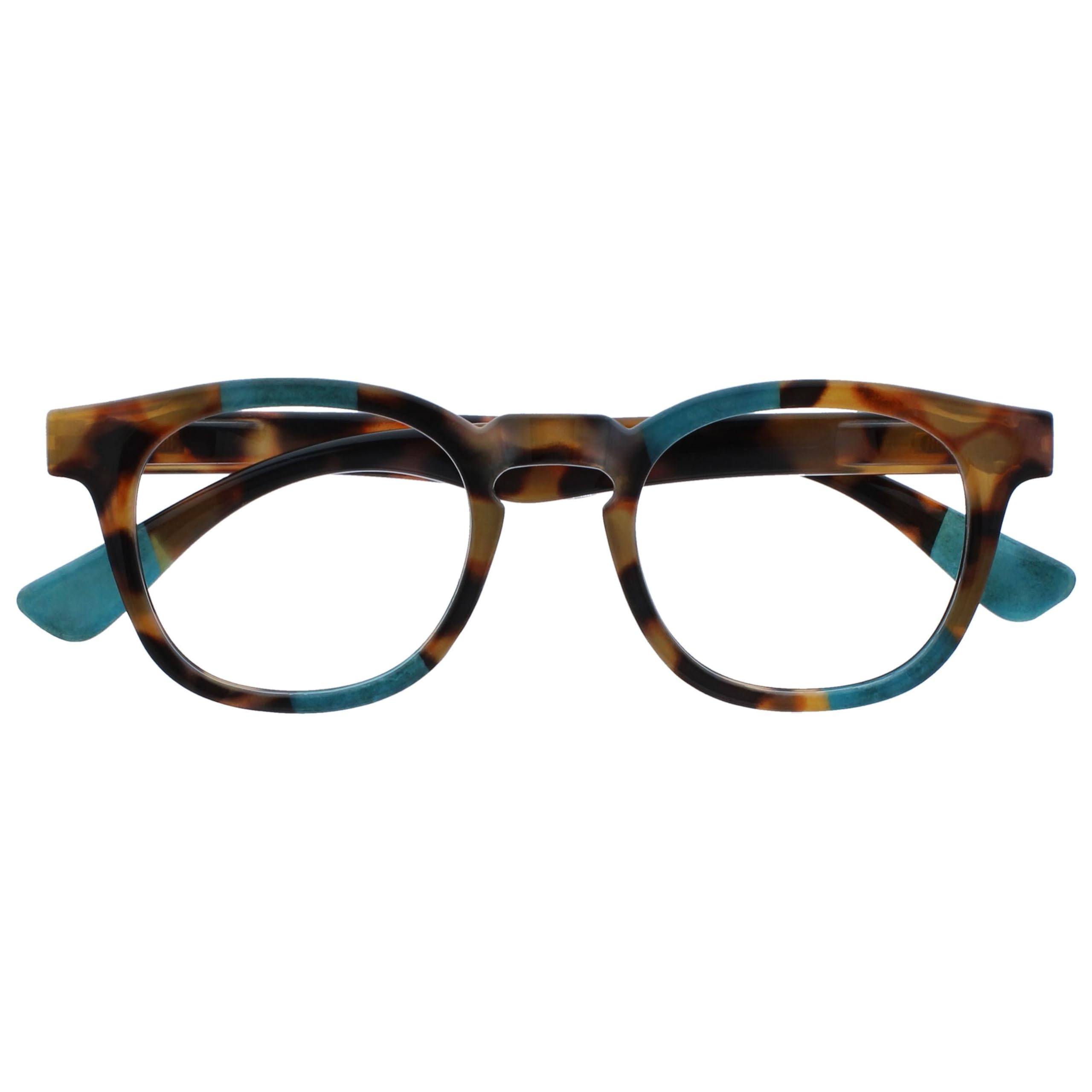 OPULIZE Ava Reading Glasses Flattering Rounded Frame Spring Hinges Scratch Resistant Brown Tortoiseshelll Turquoise Mens Womens R62-Q +2.50