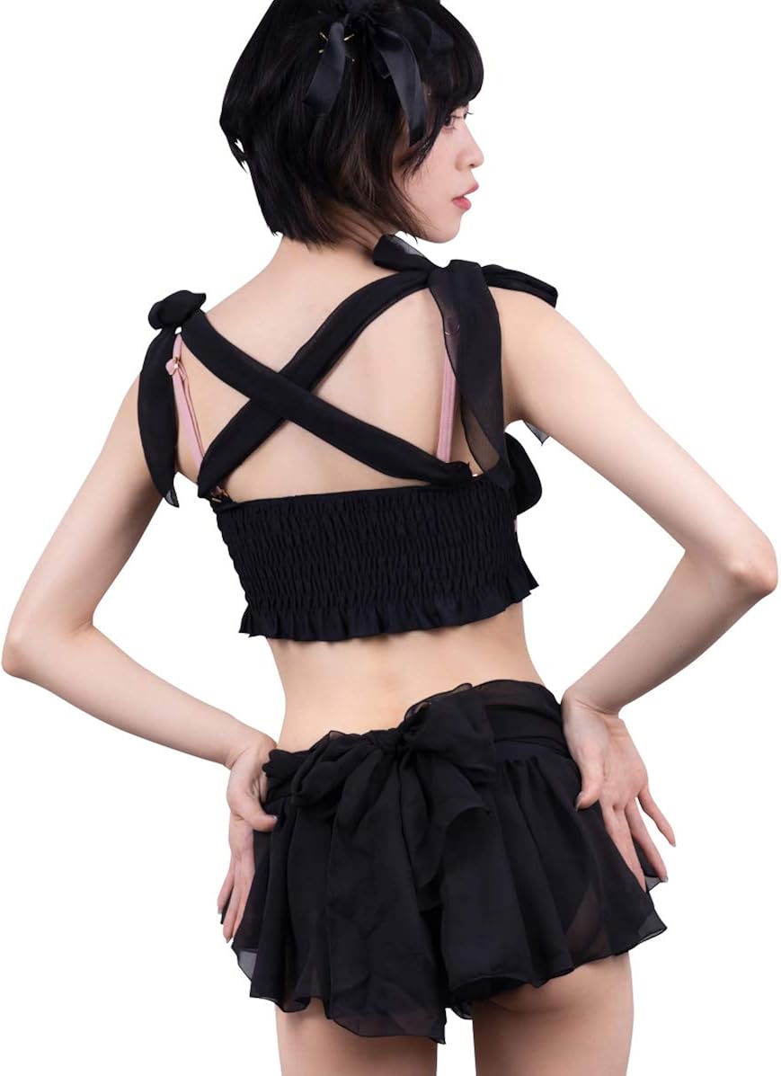 Amazon Feast Forte Swimwear レディース ビキニ フレアトップ フリルビキニ バンドゥビキニ ブラック ビキニ セパレーツ 通販