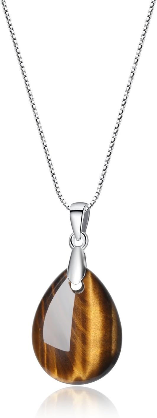 925 Sterling Silver Teardrop Stone Pendant Necklace