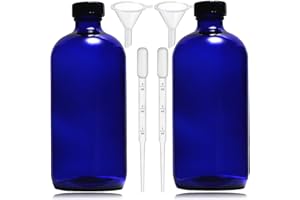 MANHOJIA 16oz blue Glass Bottles with Reusable Lids (2 Pack),Boston Storage bottle,Dispensing for Homemade Vanilla Extract,Essential Oils,plant,Ginger Shots