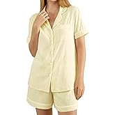 Guriyzee Womens Pajamas Set Bubble Cotton Soft Short Sleeve Set Button Down Nightwear 2 Piece Lounge Sets Cute Sleepwear