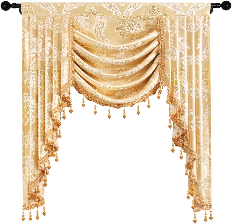 Amazon.de: elkca Goldener Jacquard Single Swag Wasserfall Volant für