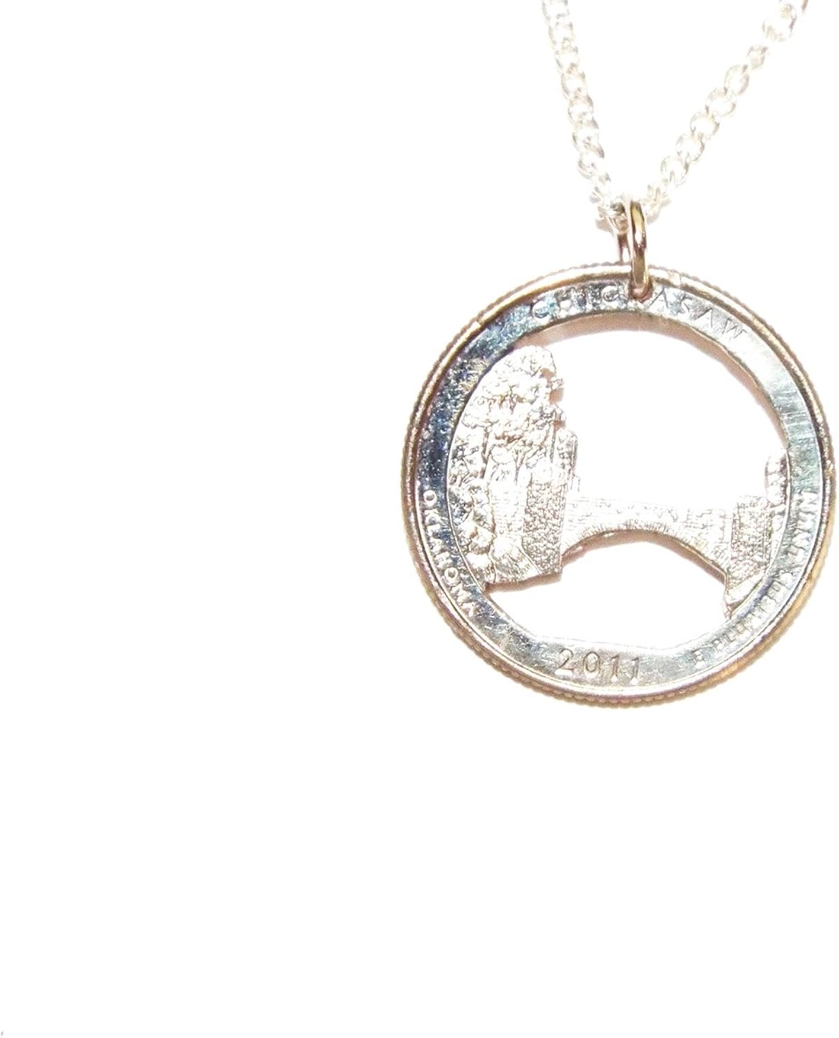 Hand Cut Oklahoma Quarter featureing Chickasaw Jewelry