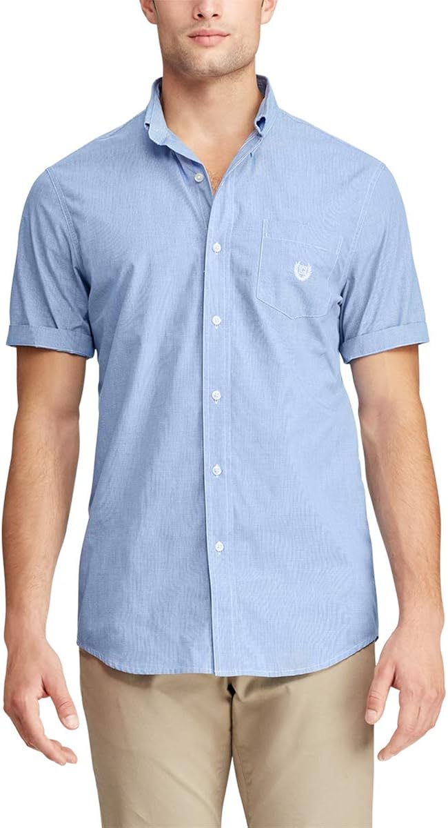 Chaps Men's ShortSleeve Micro Woven Button Down Shirt Spa Royal Multi