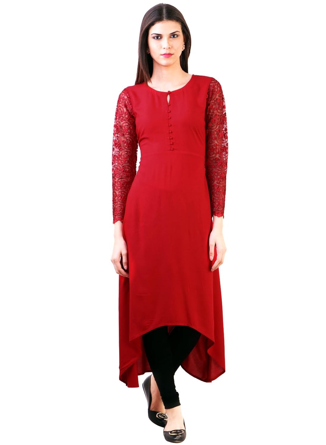 desi knots women's red crepe long kurti- (idw-00033-p)