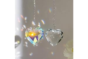 CARACALEAP 2PCS Heart Crystal Suncatcher Rainbow Maker Sun Catchers Indoor Window Prism Hanging Crystals with Chain Pendant Ornament Home Garden Wedding Party Decor Car Pendant
