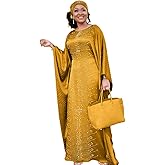 HD African Dresses for Women Fashion Beading Rhinestone Kaftan Maxi Dress