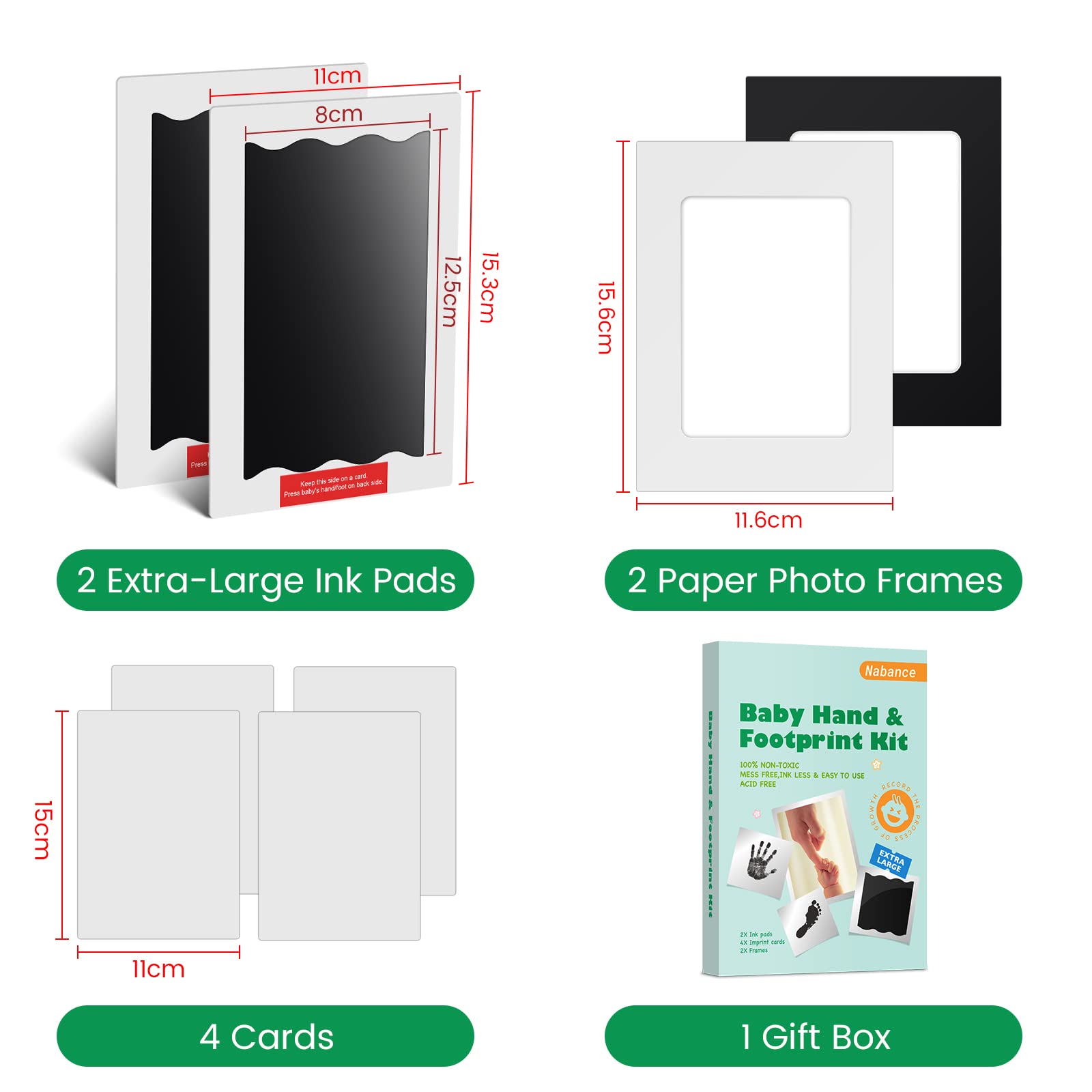 Baby Hand and Footprints, 8 Pcs Large Size Inkless Baby Handprint and Footprint Kit with Photo Frames, Clean Touch Ink Pads, Safe Doesn’t Touch Skin Print Kit Family Keepsake Gifts for Newborn