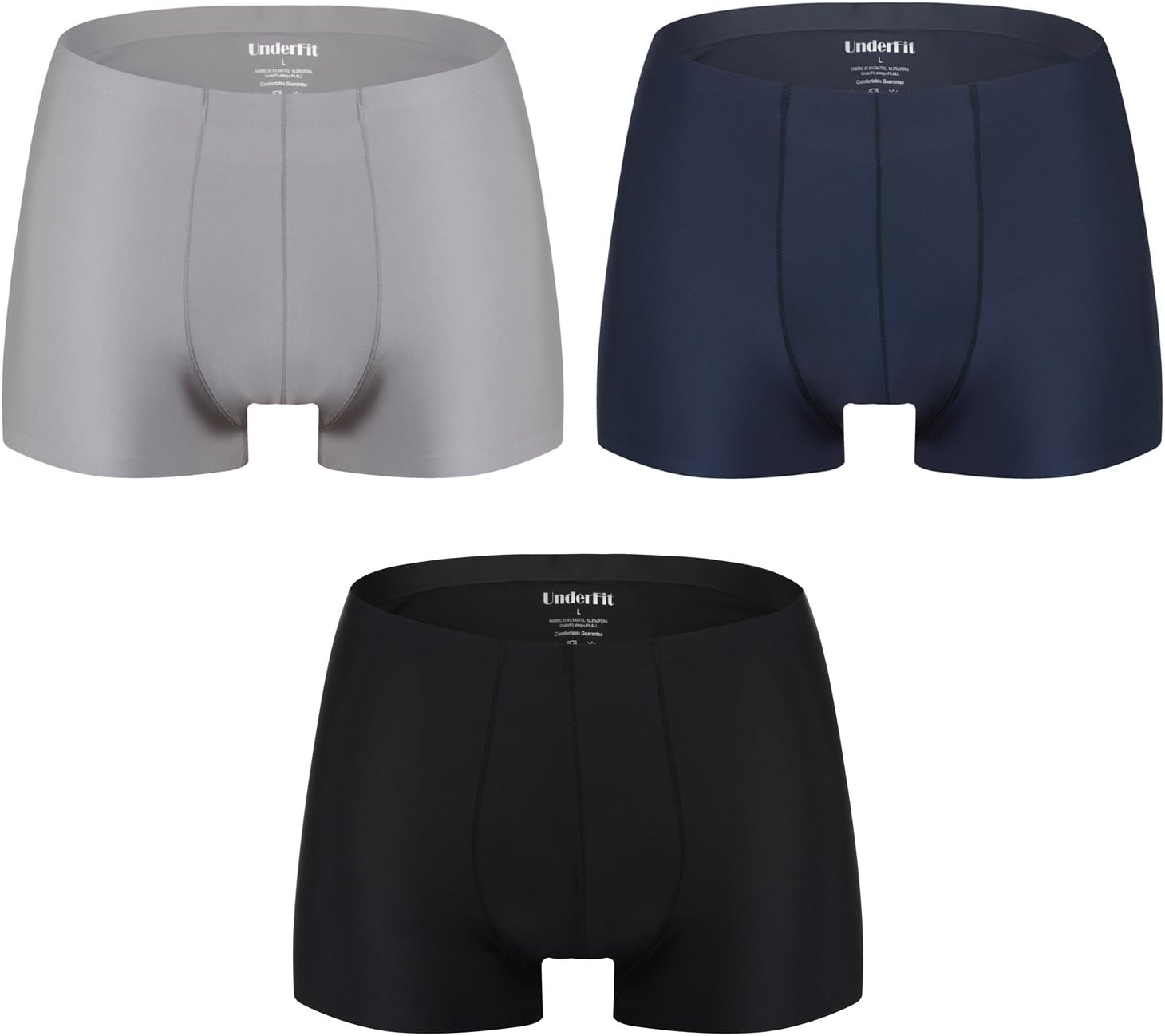 UnderFit Men's 3-Pack Stretchable Seamless Microfiber Boxer Briefs (L, BlackGrayBlue)
