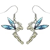 Silver Tone Beautiful Crystal Tinkerbell Earrings Blue Rhinestone Crystal Wings with a Gift Box