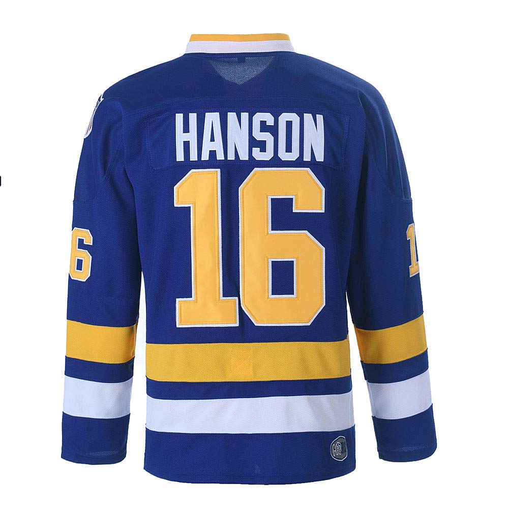 Hanson Brothers Charlestown Chiefs 16 Jack 17 Steve 18 Jeff Slap Shot Movie Ice Hockey Jersey (16 Blue, Medium)