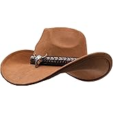 Sandy Ting Women Men Western Cowboy Cowgirl Hat with Buckle Belt Wide Brim Outdoor Fedora Hats