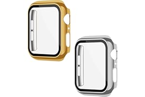 XFEN 2 Pack Case with Tempered Glass Screen Protector for Apple Watch Series 6 SE (2nd Gen) Series 5 Series 4 40mm, Smooth Touch, High Protection, Full Screen Shield, Easy Installation, Gold and Silver