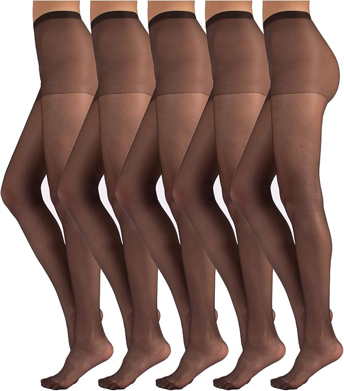 PACK 5 PAIRS Sheer Tights, Everyday Tights, Nude Pantyhose, 20 DEN