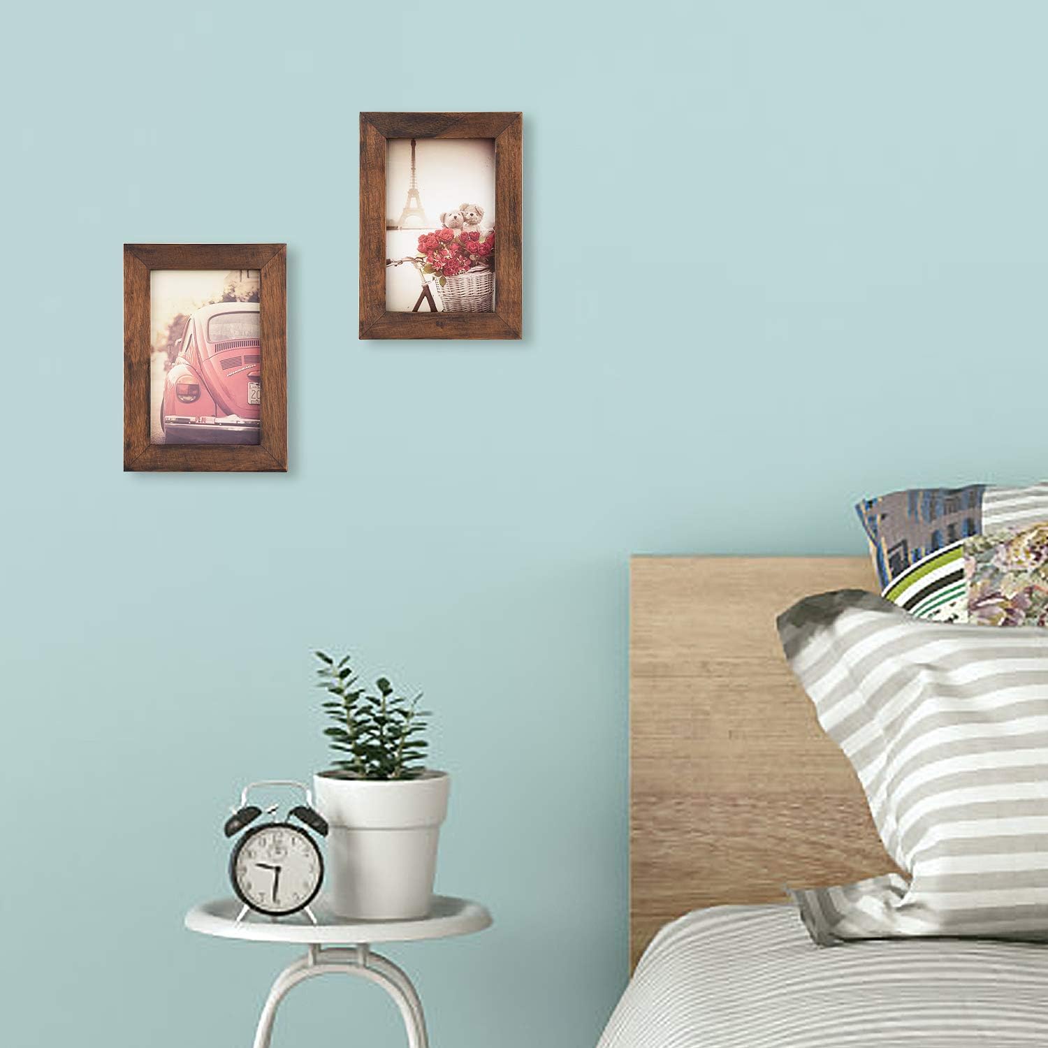 Emfogo 4x6 Picture Frames Photo Display for Tabletop or Wall Mount Solid Wood High Definition Glass Photo Frame Pack of 2 Vintage Walnut -