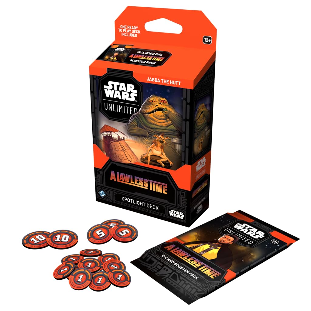 Asmodee Star Wars: Unlimited TCG A Lawless Time Jabba the Hutt SPOTLIGHT DECK - Ready-to-Play 50-Card Deck + Booster Pack, Exclusive Collectible Cards, Ages 12+, 2+ Players, 20 Minute Playtime
