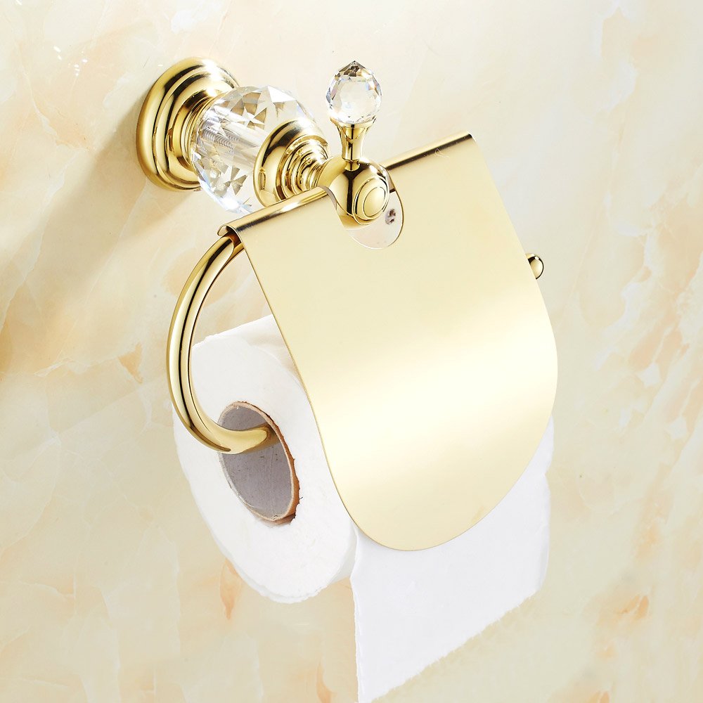 OWOFAN Toilet Paper Holder Wall Mount Solid Brass Crystal Deco Bathroom