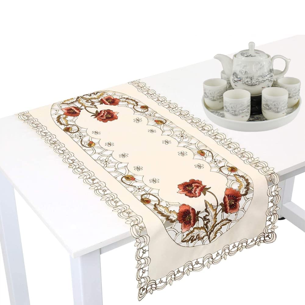 Table Runner,Embroidery Table Cloth,Europe Style Red Floral Elegant Table Cover for Table Runners in Party Wedding Banquet Table Linen Layout or Decoration(Rectangle)