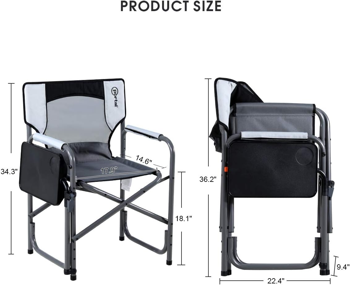 Portal Max Comfort Tablet Table Director's Chair, 17.9”W x 14.6”D x 18.1”/ 34.3”H, Grey: Sports & Outdoors