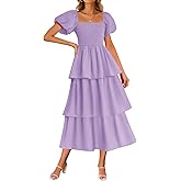 ZESICA Women's Summer Puff Sleeve Midi Dress 2026 Casual Flowy A Line Tiered Wedding Guest Beach Vacation Long Dresses