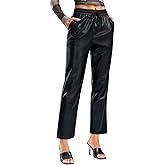 SANTINY Women's Faux Leather Pants High Waisted Straight Leg Cropped Ankle Trousers Vegan Matte Pleather Pants for Women