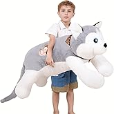 Dalmao 40 inch Jumbo Husky Stuffed Animals, Giant Wolf Dog Plush Toys, Cute Soft Big Husky Plushies, Large Puppy Body Pillow, Gift for Kids, Birthdays, Christmas