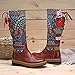 Socofy Leather Knee Boots, Women's Bohemian Splicing Pattern Flat Knee High Boots
