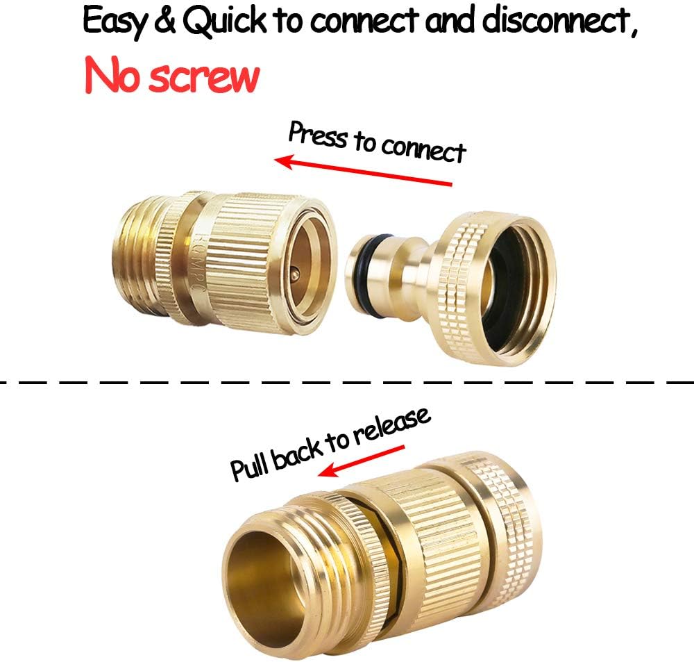HQMPC Garden Hose Quick Connect Solid Brass Quick Connector Garden Hose Fitting Water Hose Connectors 3/4 inch GHT (2SETS) : Garden & Outdoor