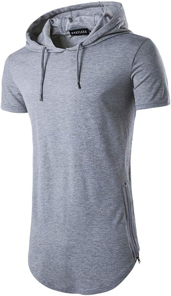 Inovatality Men's Short Sleeve Active Sportwear Tail T Shirts Hoodie Solid Long Drop