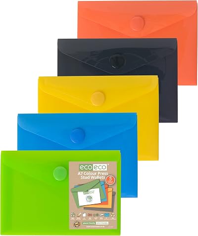 eco-eco A7 50% Recycled Wallets Pack of 5 Assorted Colours 105mm x 74mm