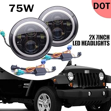 Amazon Com Led Headlights For Jeep Cj 8 Scrambler 1981 1985 7 Inch 75w With White Drl And Amber Turn Signal High Low Beam Conversion Kit Dot Approved Plug H4 To H13 Decoder Automotive