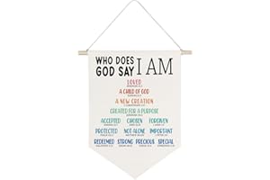 QODUNG Bible Verse God Says I am Loved Canvas Banner,Christian Scripture Wall Hanging Pennant Flag Canvas Banner for Kids Room Classroom Playroom Nursery