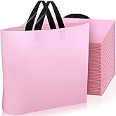 Geyee 100 Pack 16 x 12 Inch Valentines Pink Plastic Shopping Bags for Small Business Boutique Merchandise, Pink Retail Shopping Bags Bulk with Handles for Gift Wrapping, Party Favors, Birthday