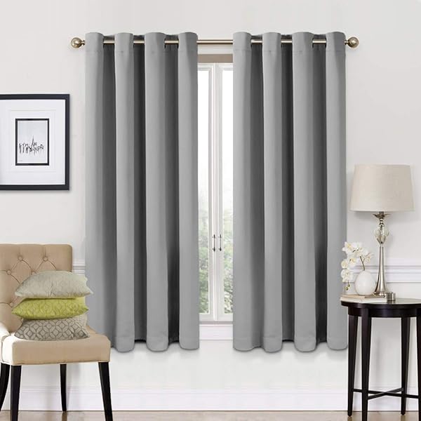 Grey Textured Thermal Blockout Eyelet Ring Top Curtains 46 X 54
