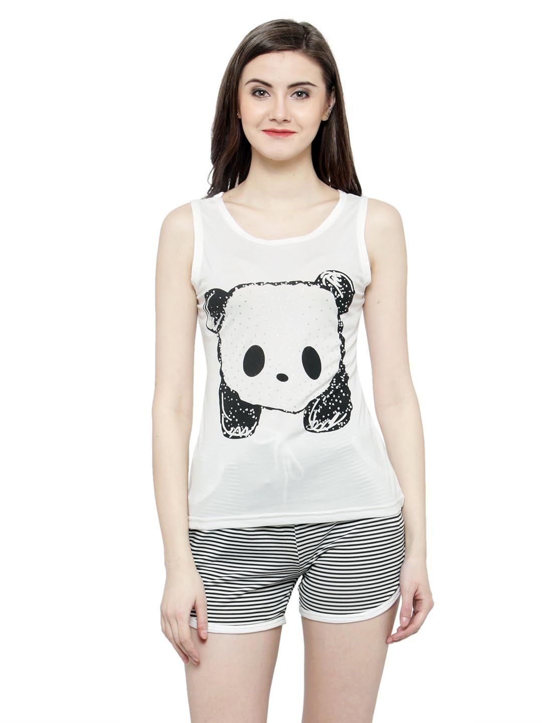 n-gal women white printed nightwear top and shorts loungewear set-nayn33-white