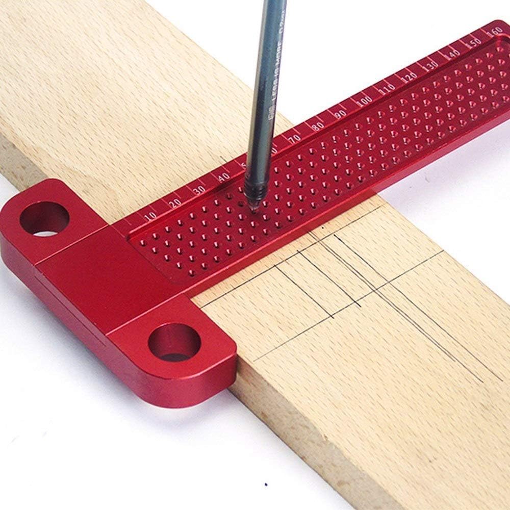 JIRCA T260 T-Rule Scriber Ruler Hole Positioning Measuring Ruler Precision Marking Aluminium Alloy Metric Woodworking Tool