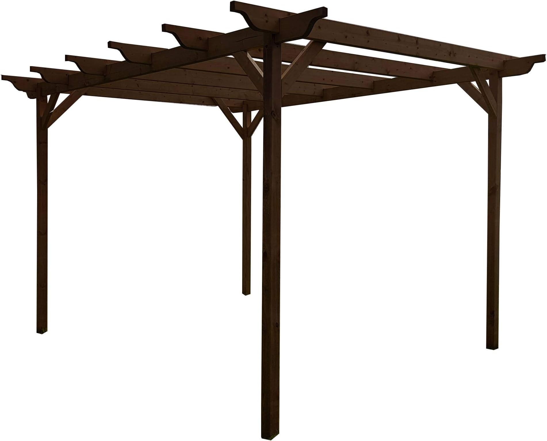 Wooden pergola kit - Sculpted design rafters (4.2m x 4.8m 4 Posts, Rustic Brown)