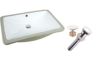 KINGSMAN Rectrangle Undermount Vitreous Ceramic Lavatory Vanity Bathroom Sink Pure White (24 Inch with Pop-up Drain)