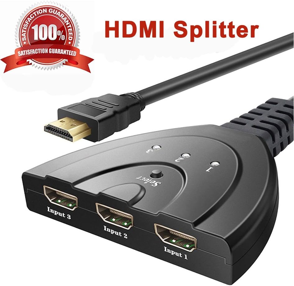 3-Port HDMI Switch Intelligent HD1832 with Pigtail Cable Supports 3D, 1080P, HD Audio, Black