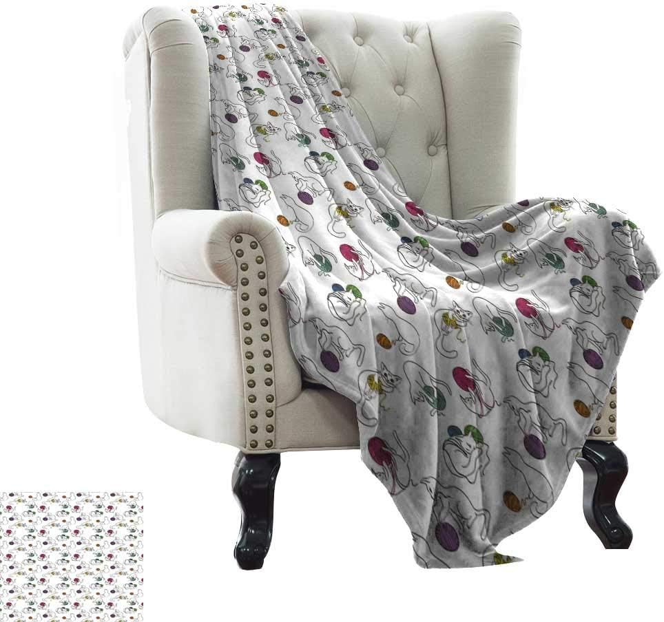 Down Blanket Cat,Funny Cats Playing with Colorful Balls of Yarn Hand Drawn Style Joyful Domestic Pets,Multicolor Cozy and Durable Fabric-Machine Washable 60"x62"