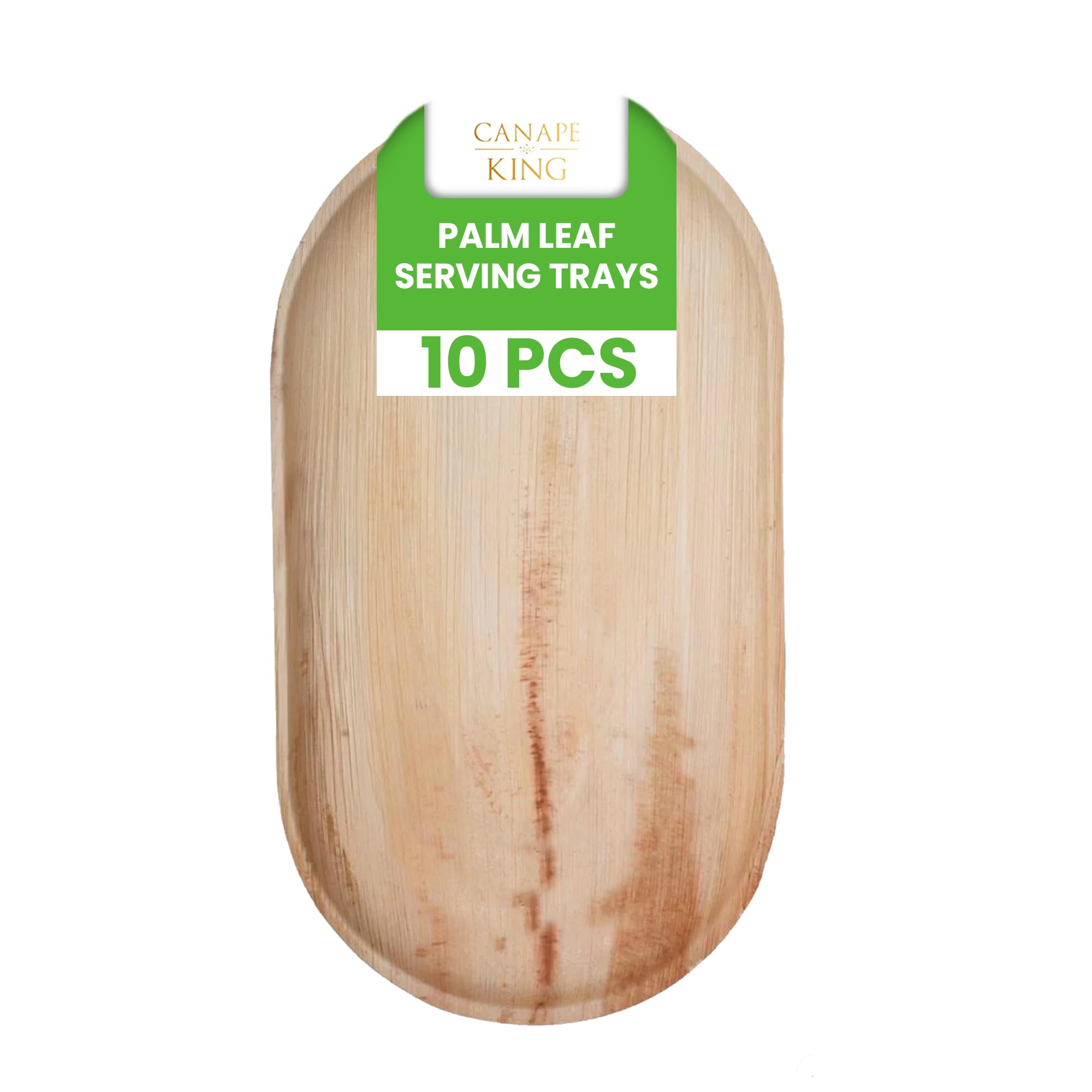 Canape King 10x Disposable Palm Leaf Serving Trays - Oval Large (55 x 30 cm) Wooden Serving Platters - 100% Biodegradable and Eco-Friendly Charcuterie Board for Wedding, Party & Picnic