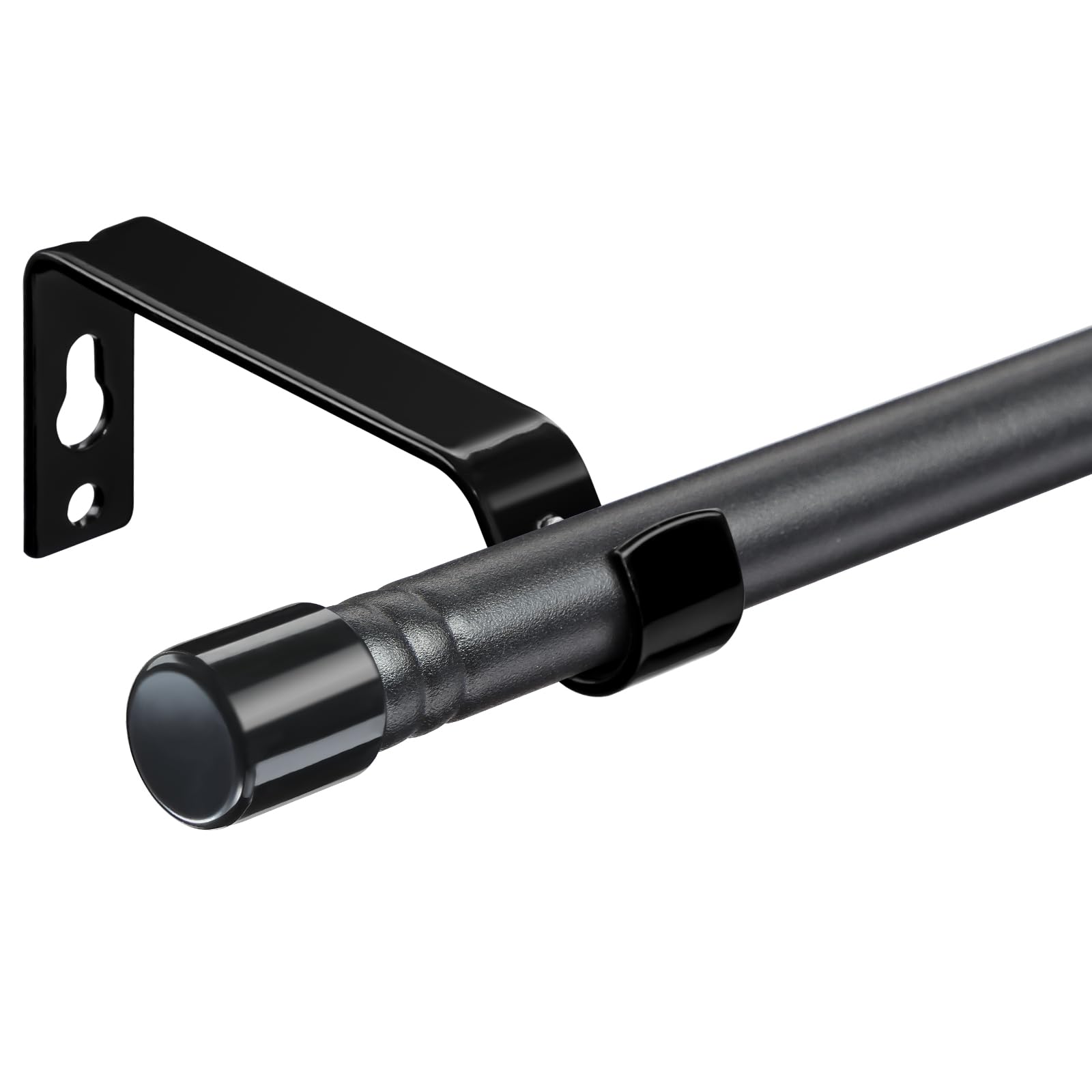 Harrms Curtain Poles for Eyelet Curtains Matt Black, 16mm Voile Curtain Pole 76-198cm, Window Curtain Rod Metal Extendable with Adjustable Brackets for Bedroom, Living Room