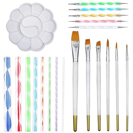 Hysagtek 20 Pcs Mandala Rock Dotting Tools Nail Art Painting Tools Set for Art Crafts - 8 X Acrylic Rods, 5 X Double Sided Dotting Pens, 6 X Mandala Painting Brush, 1 X Painting Tray