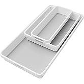 madesmart Classic 3 Bin Drawer Organizer Set, White | non slip feet, rounded corners, modular layout, mixed sizes, custom fit, office craft supplies, makeup tools, woman owned