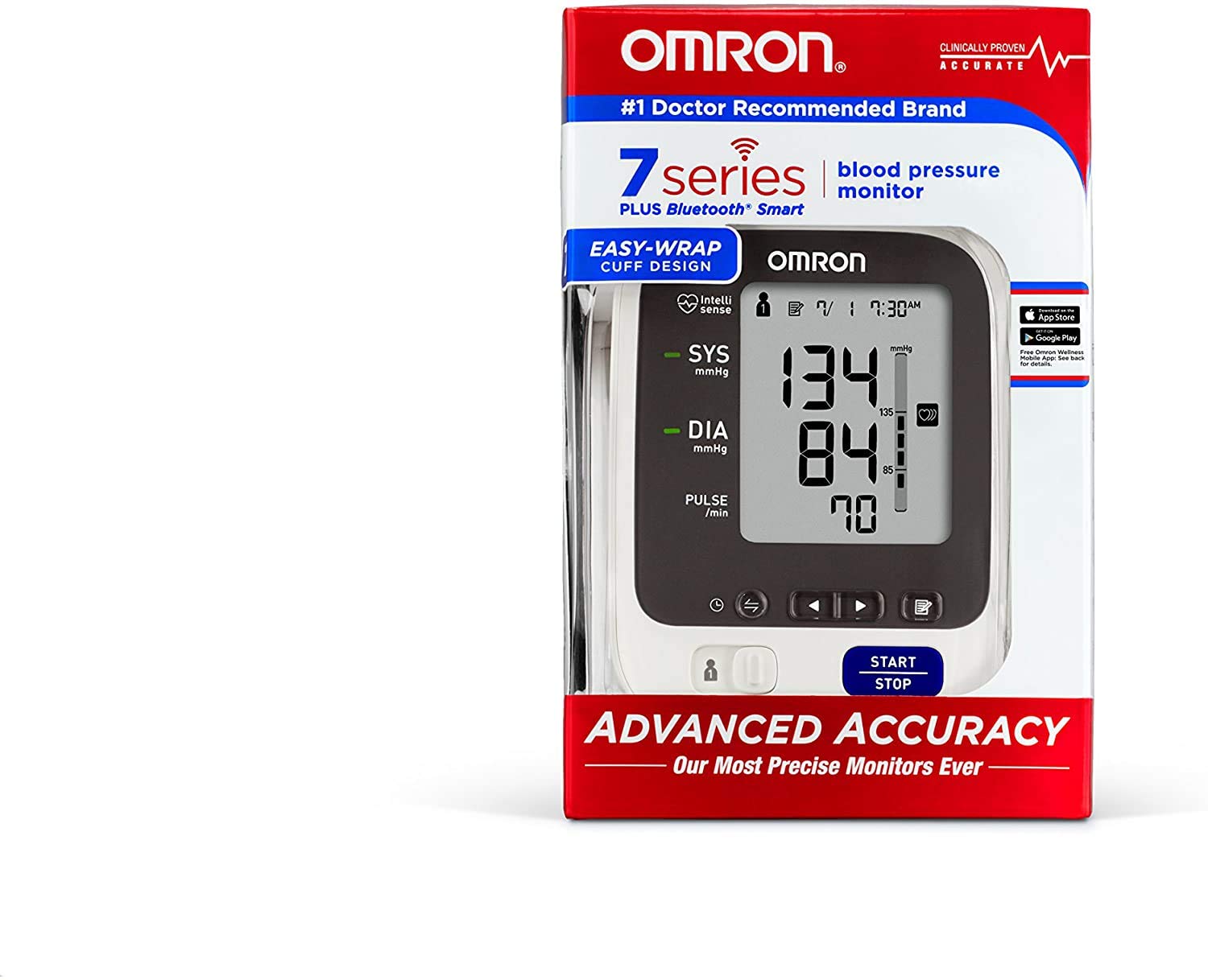 Omron 7 Series Wireless Upper Arm Blood Pressure Monitor; 2-User, 120-Reading Memory, BP Indicator LEDs, Bluetooth Works with Amazon Alexa by Omron